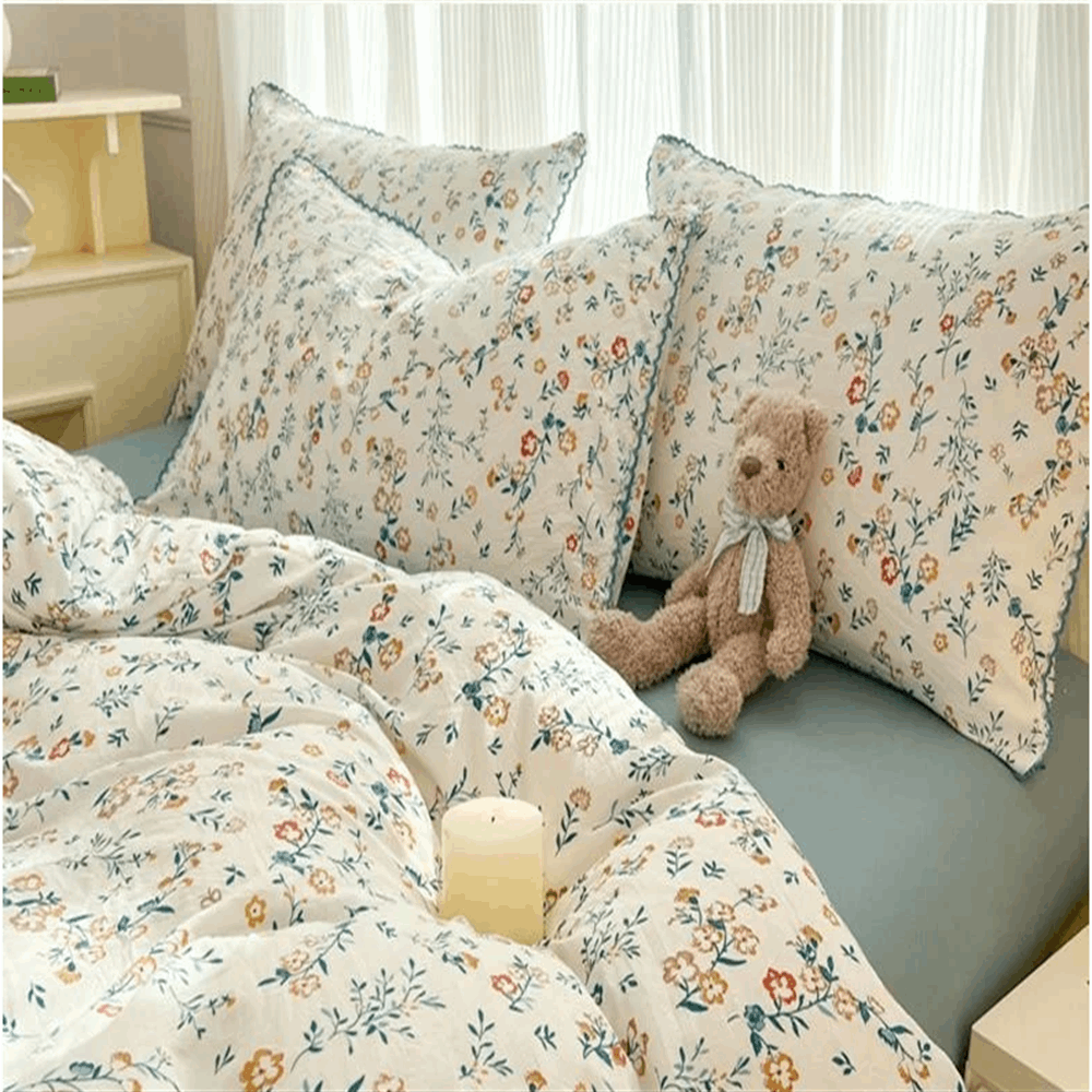 Korean Style Bedding Set Fresh Botanical Kids Adults Leaves Flower Washed Cotto image 4