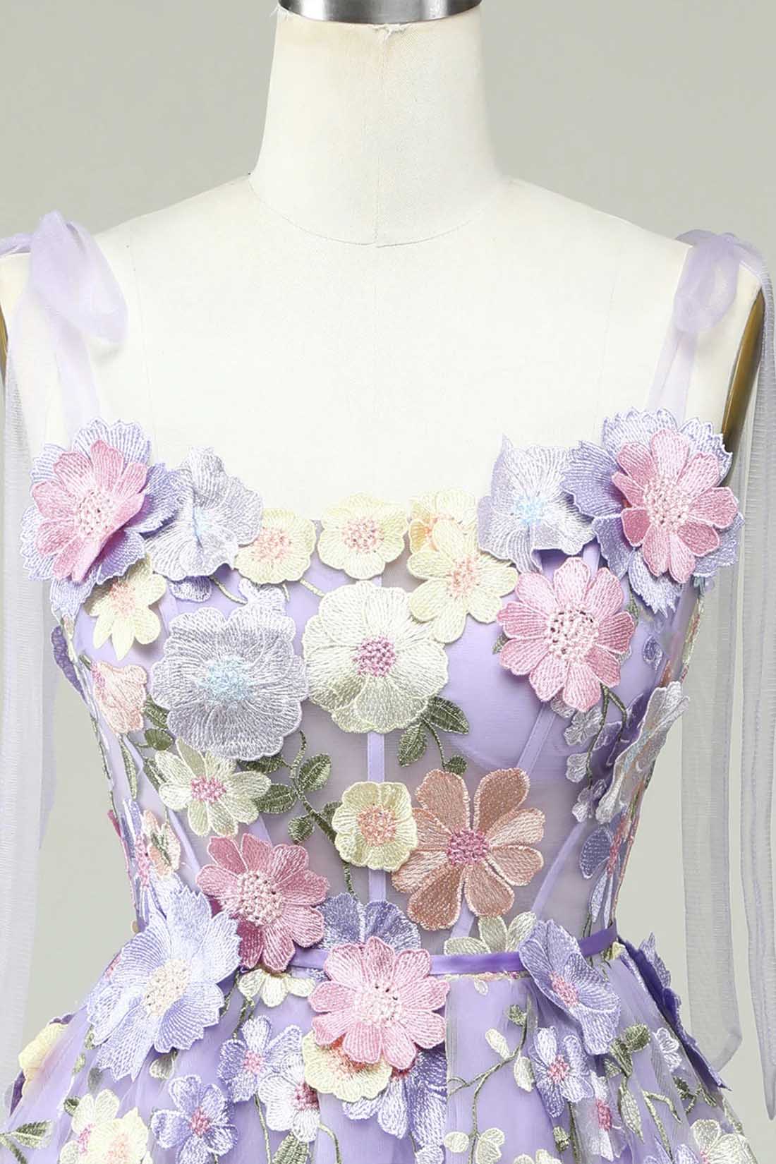 Cute A-line 3D Floral Tulle Homecoming Dresses Mini Sleeveless Backless Prom Dr image 3
