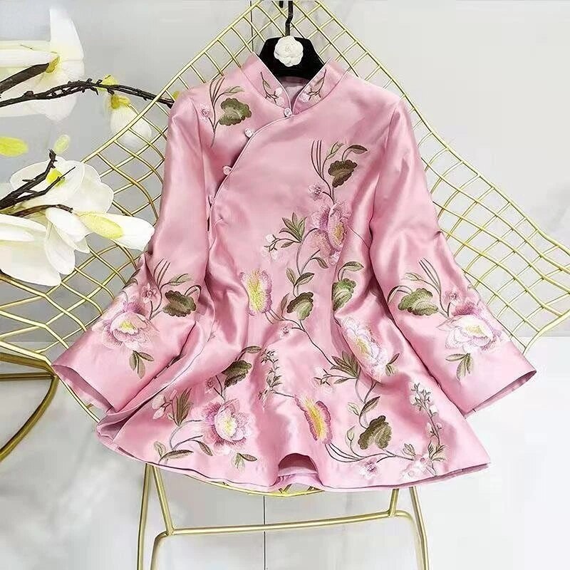 Tang Suit Shirt National Style Traditional Elegant Embroidery Women Chinese Vin image 0