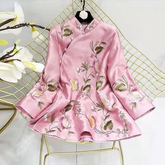 Tang Suit Shirt National Style Traditional Elegant Embroidery Women Chinese Vin image 0