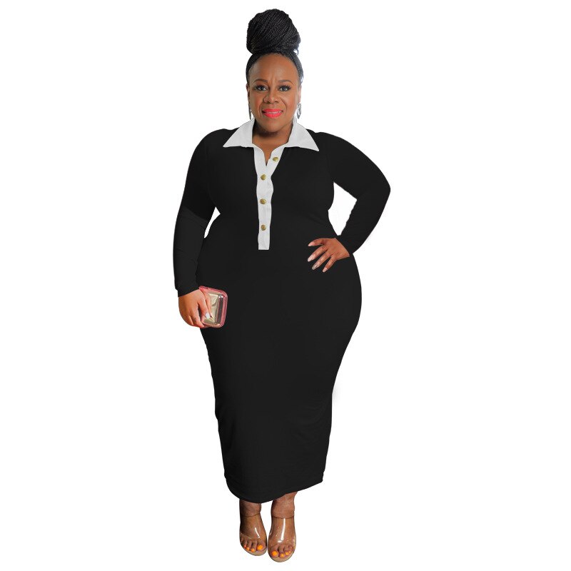 Patchwork Plus Size Dresses African Casual Women's Long Sleeve Bodycon Clubwear  image 6