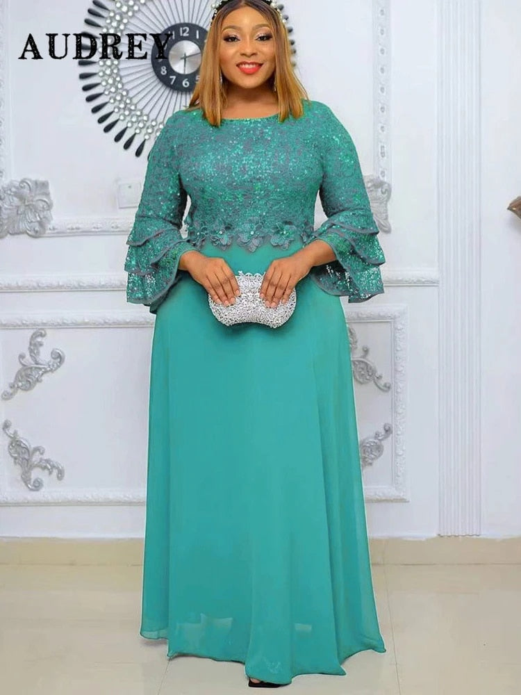 Plus Size African Party Dresses for Women 2023 New Fashion Dashiki Ankara Lace image 1