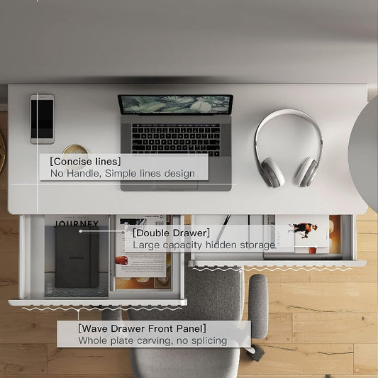 White Vanity Desk with 2 Drawers, Gold and White Desk,Home Office Desk Modern M image 0