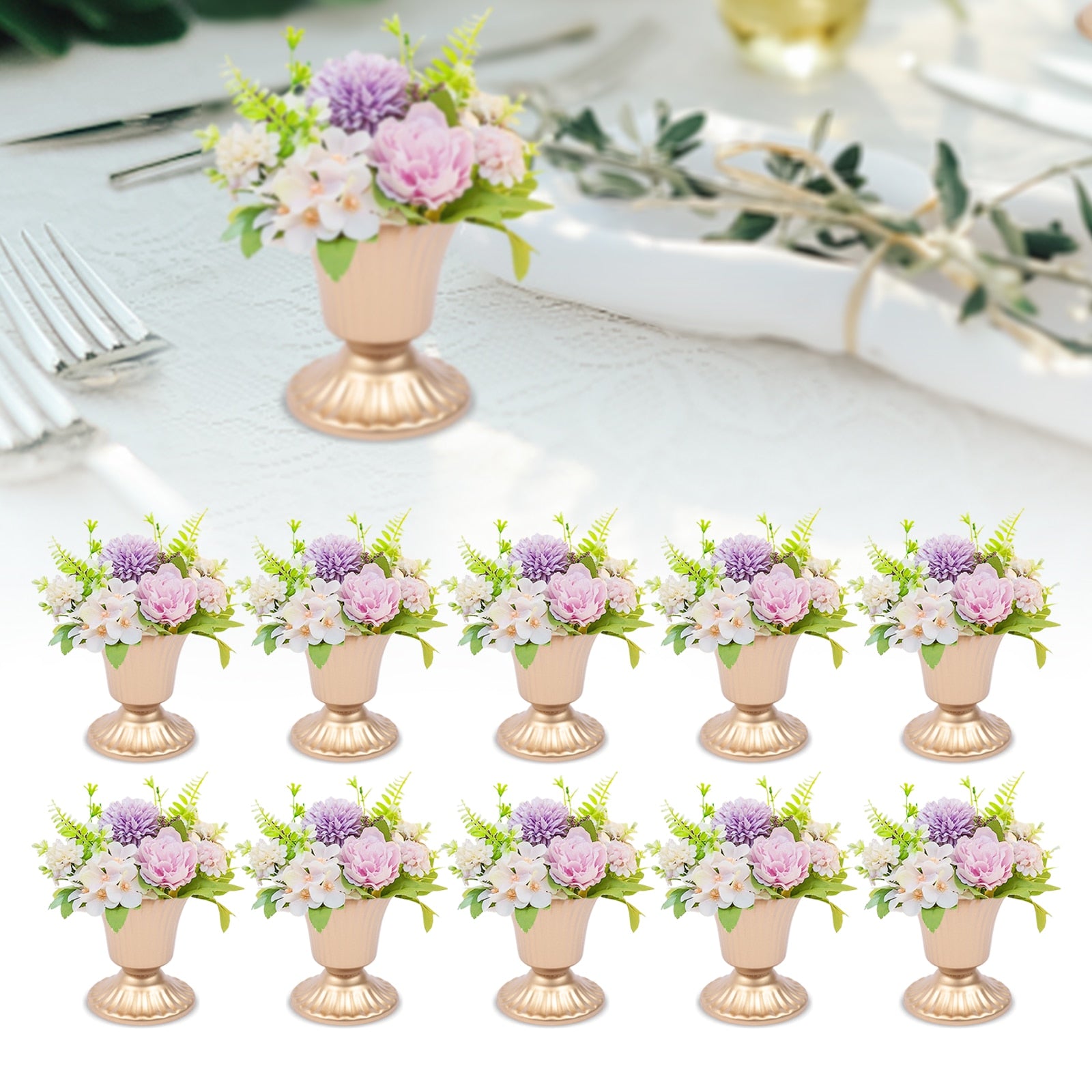 10pcs Creative Golden Flower Trumpet Vases Desktop Wedding Party image 3