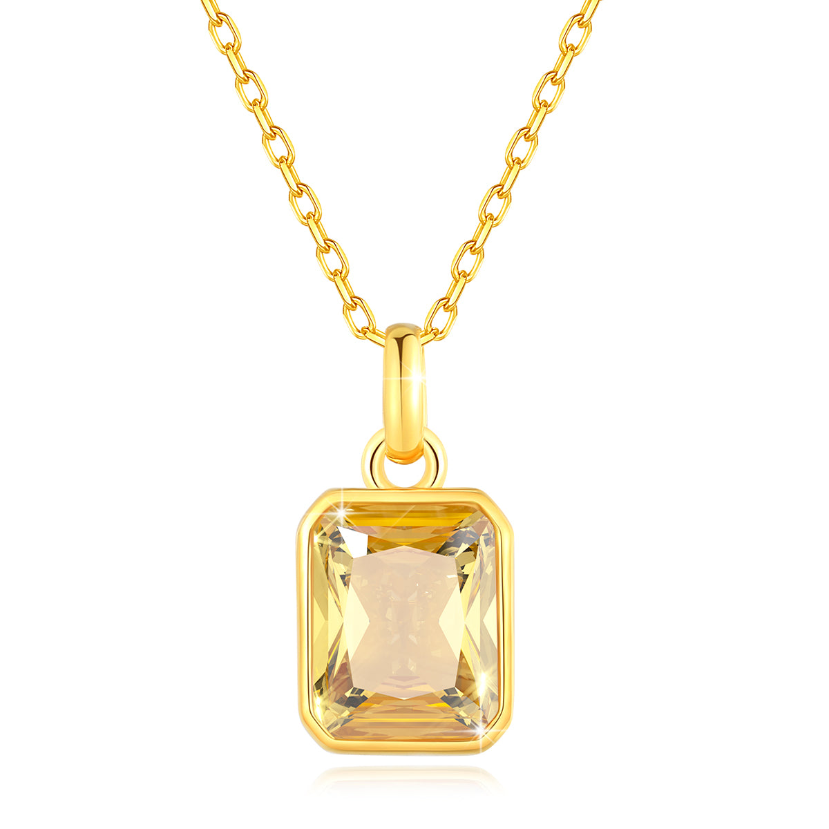 Szjinao 100% Real 18k Gold Necklace For Women 8*10mm Yellow Stone Rectangle Wit image 1