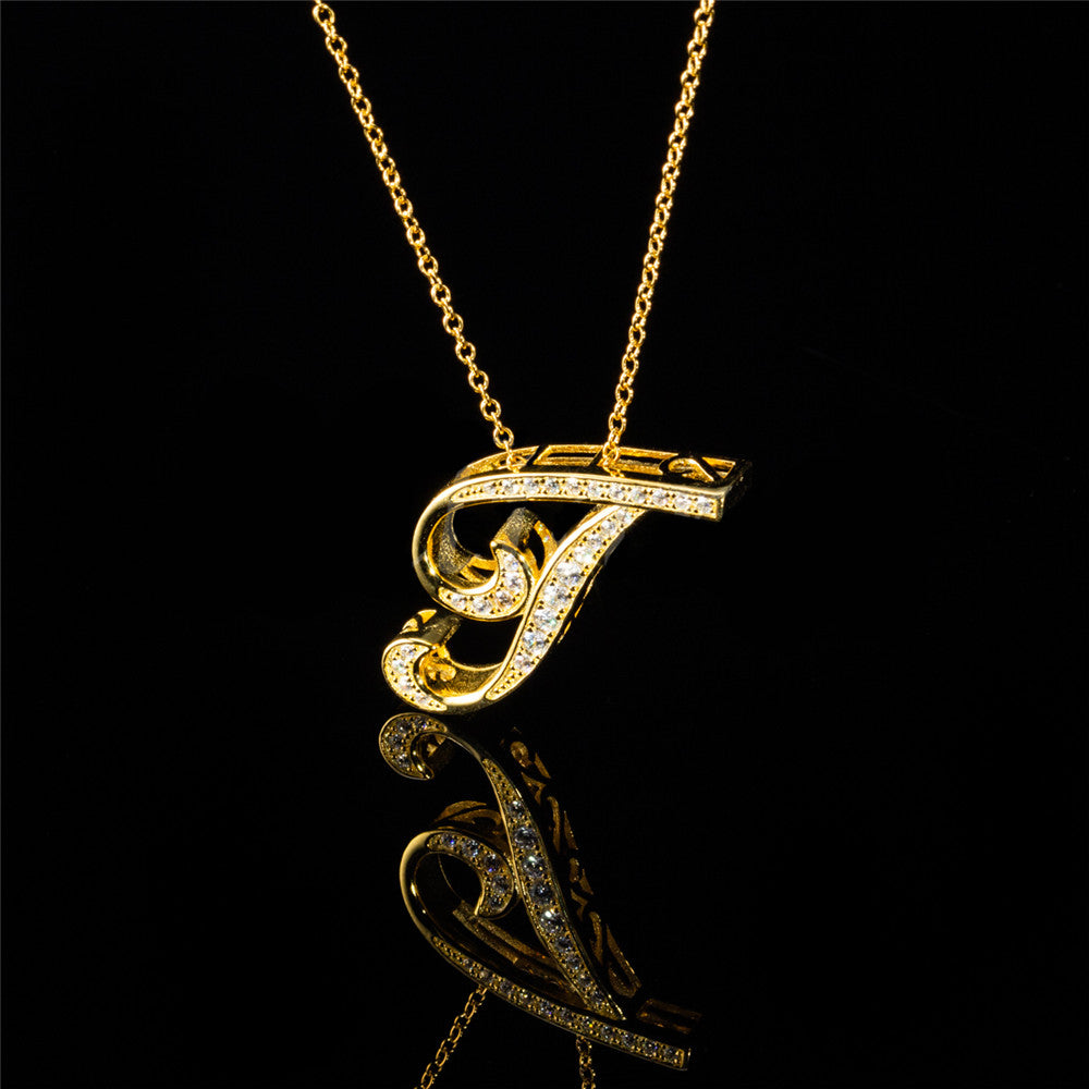 ANDYWEN 925 Sterling Silver Gold Long Chain Alphabet 26 Leter A W Pendant K H I image 24