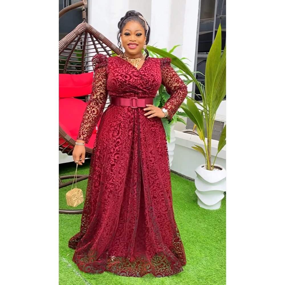 MD African Women Plus Size Evening Dresses Wedding Party Luxury 2024 Lace Flann image 3