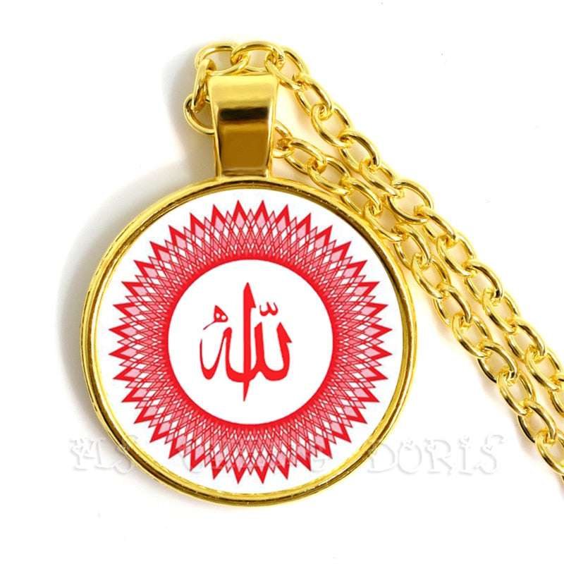 Gold-color 25mm Glass Muslim Islamic Allah Arab Muslim Necklace For Muhammad Re image 1