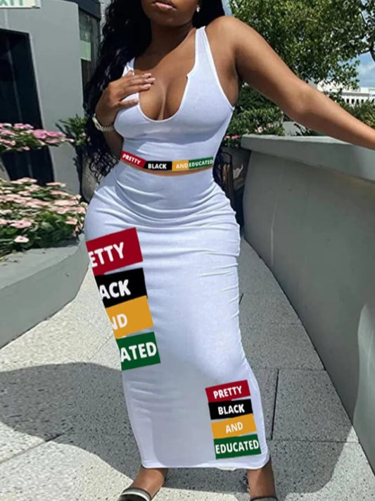 LW Letter Print Two Pieces Dresses Suits Sleeveless Pullover Cutout Cami Top&Lo image 0