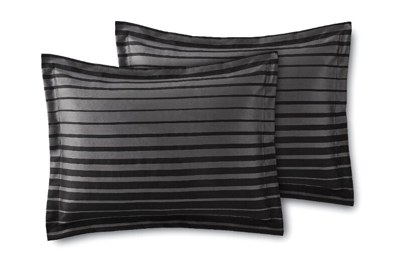 Mainstays Midnight 7-Piece Black Striped Woven Comforter Set, Full/Queen image 1