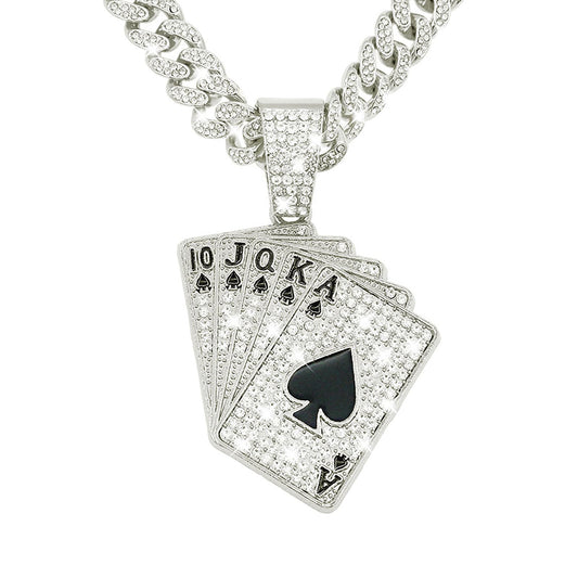 18K Gold Plated Hip-Hop Iced Out Spades Playing Card Necklace Men's Personalize image 0