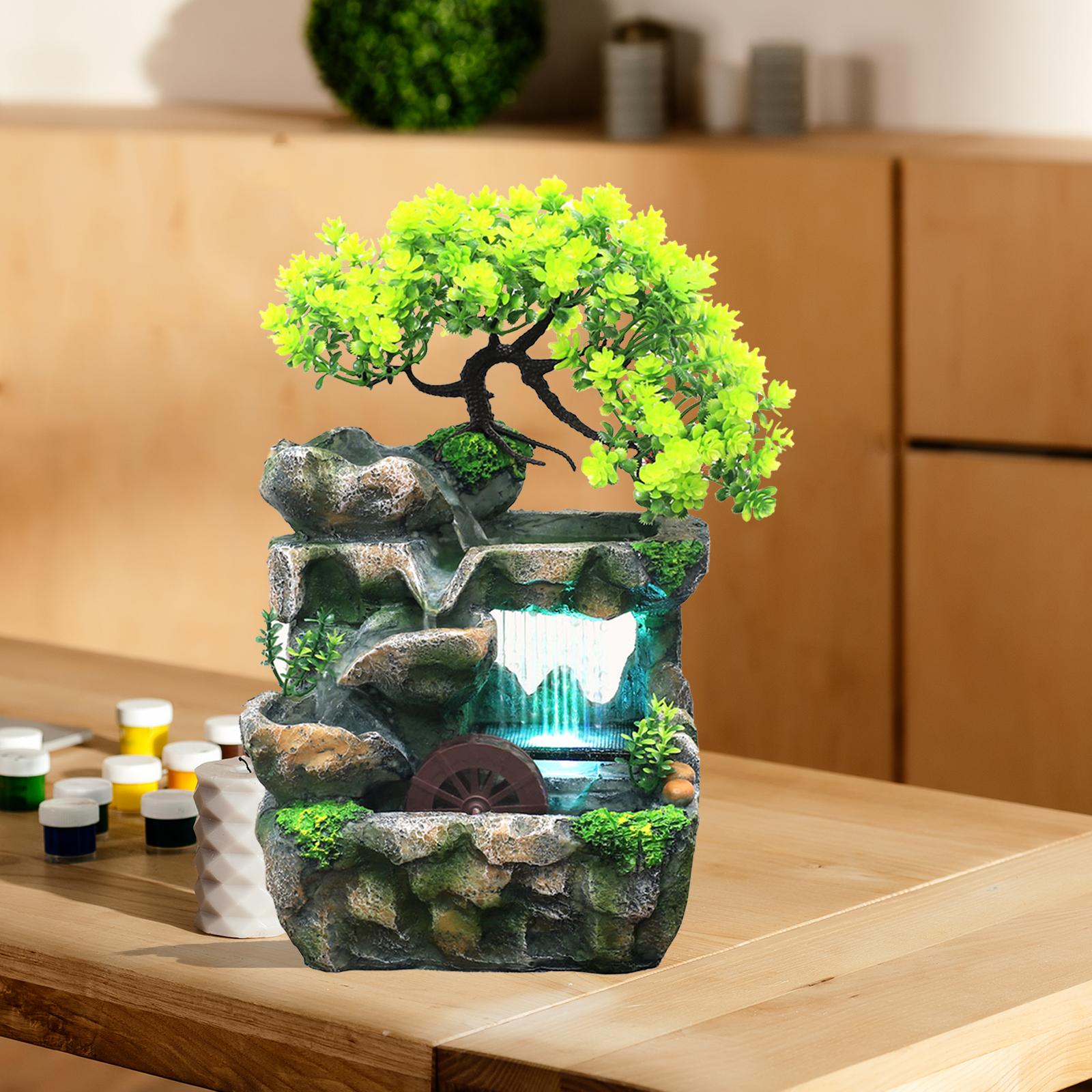 Tabletop Water Fountain with Light Cascading Rockery Bonsai Decor Desk Decorati image 4