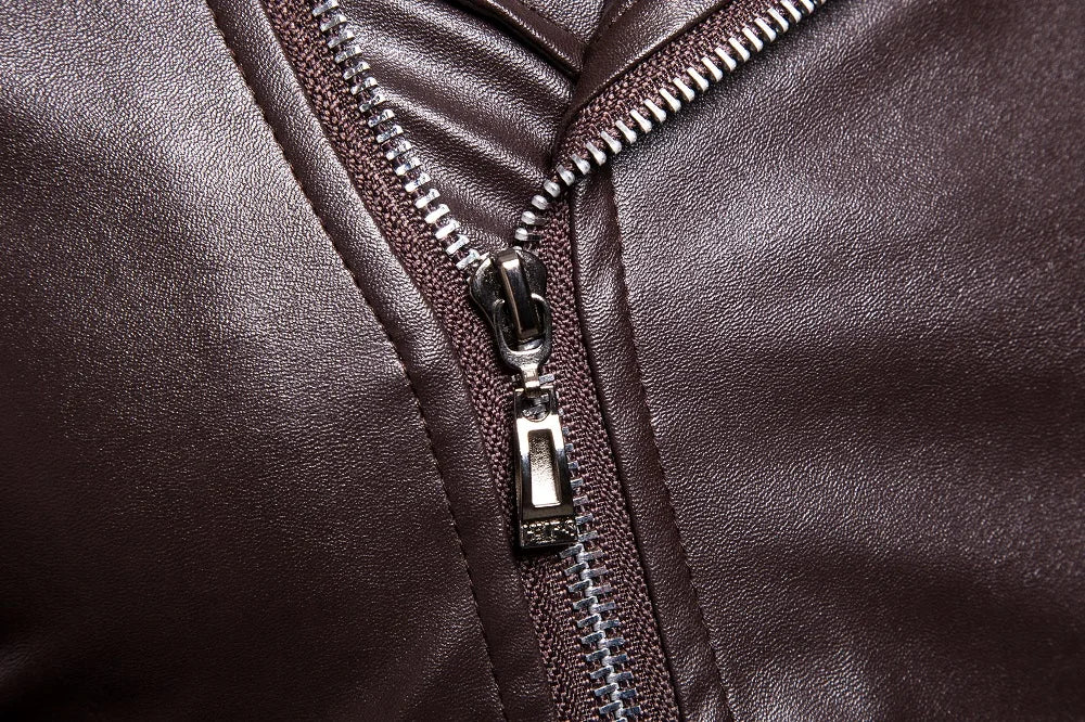 Mens Leather Jackets New White Black Casual Lapel Slim Fit Diagonal Zipper Moto image 5