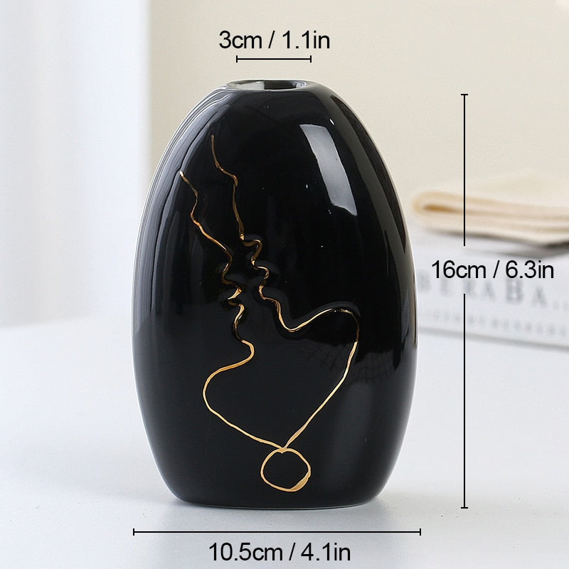 Modern Ceramic Vase Simplicity Abstract Gold Painted Vases Flower Arrangement A image 9
