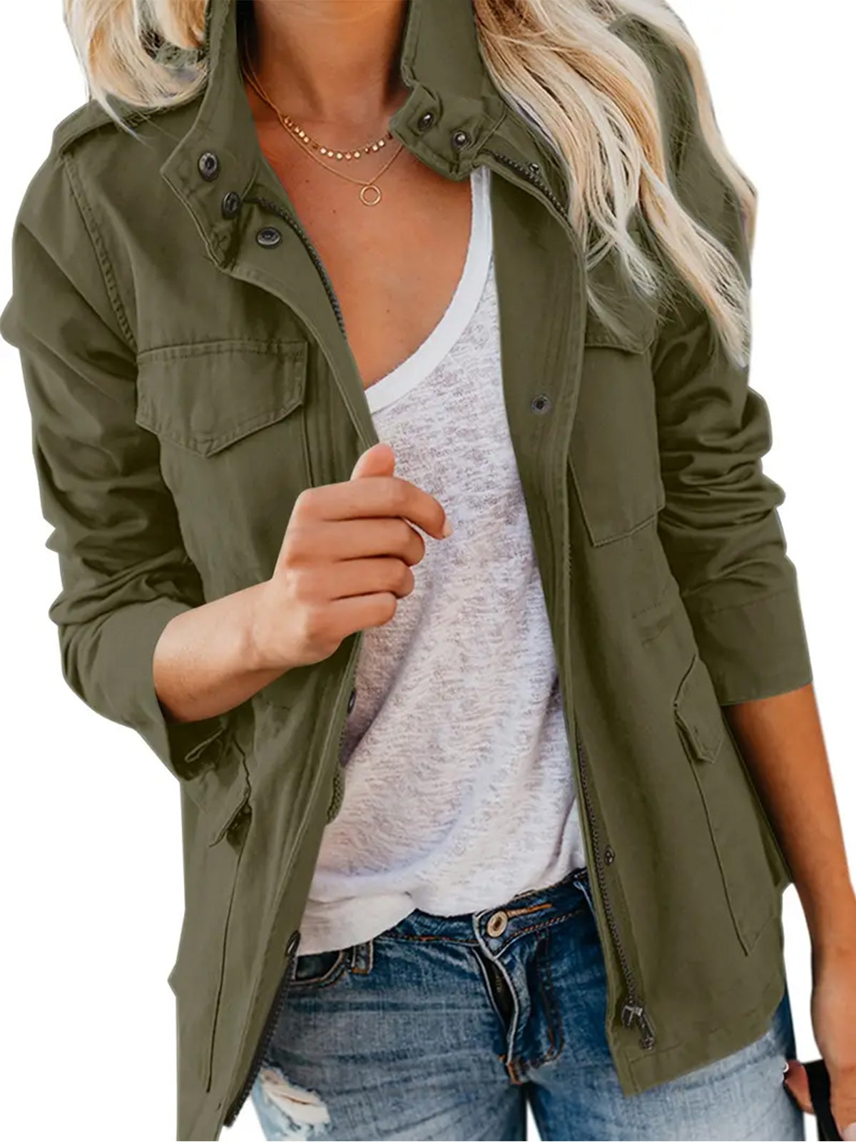 Women’s Lightweight Military Anorak Jackets Zip Up Snap Buttons Parka Safari Ut image 1