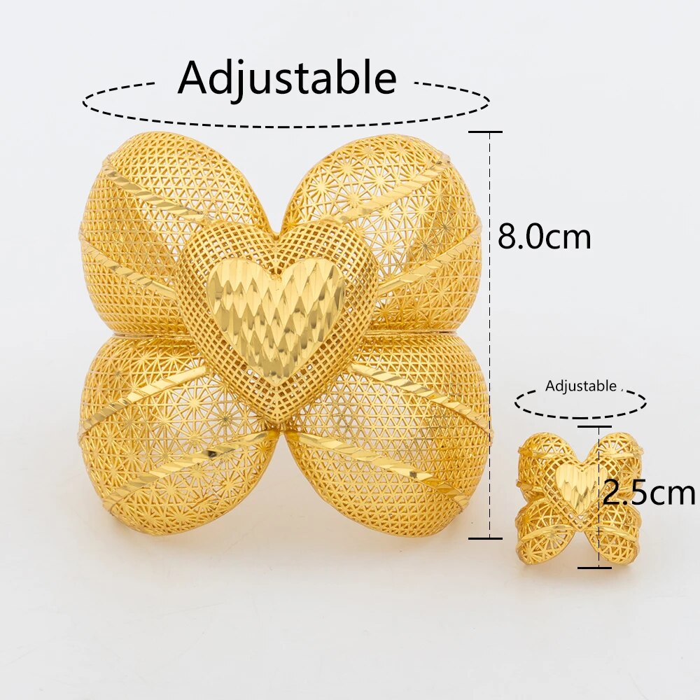 Dubai Cuff Bangle with Ring For Women 18k Gold Plated Copper Bracelet Jewelry N image 3