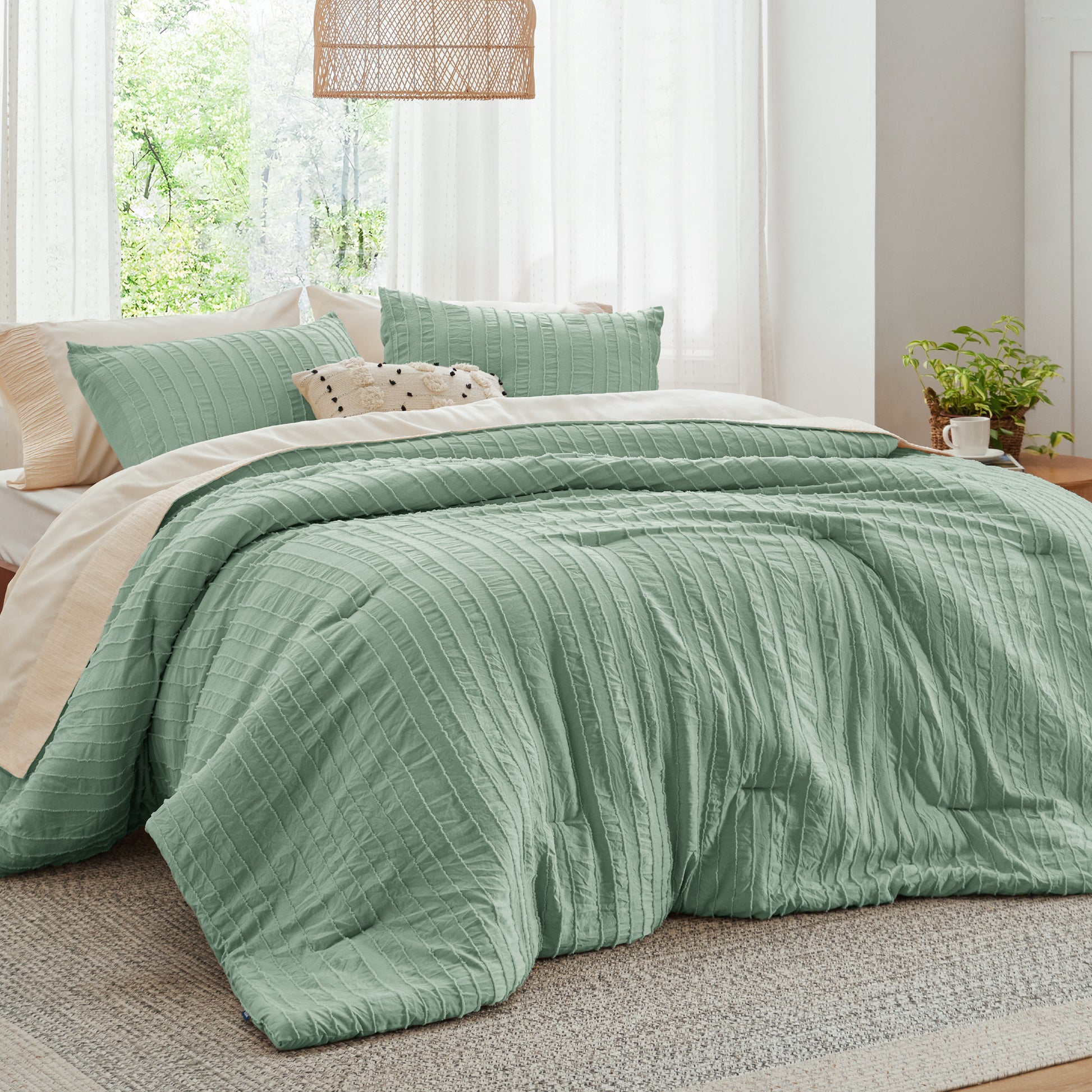 Bedsure Boho Comforter Set - Tufted Bedding, Farmhouse Shabby Chic Embroidery B image 10