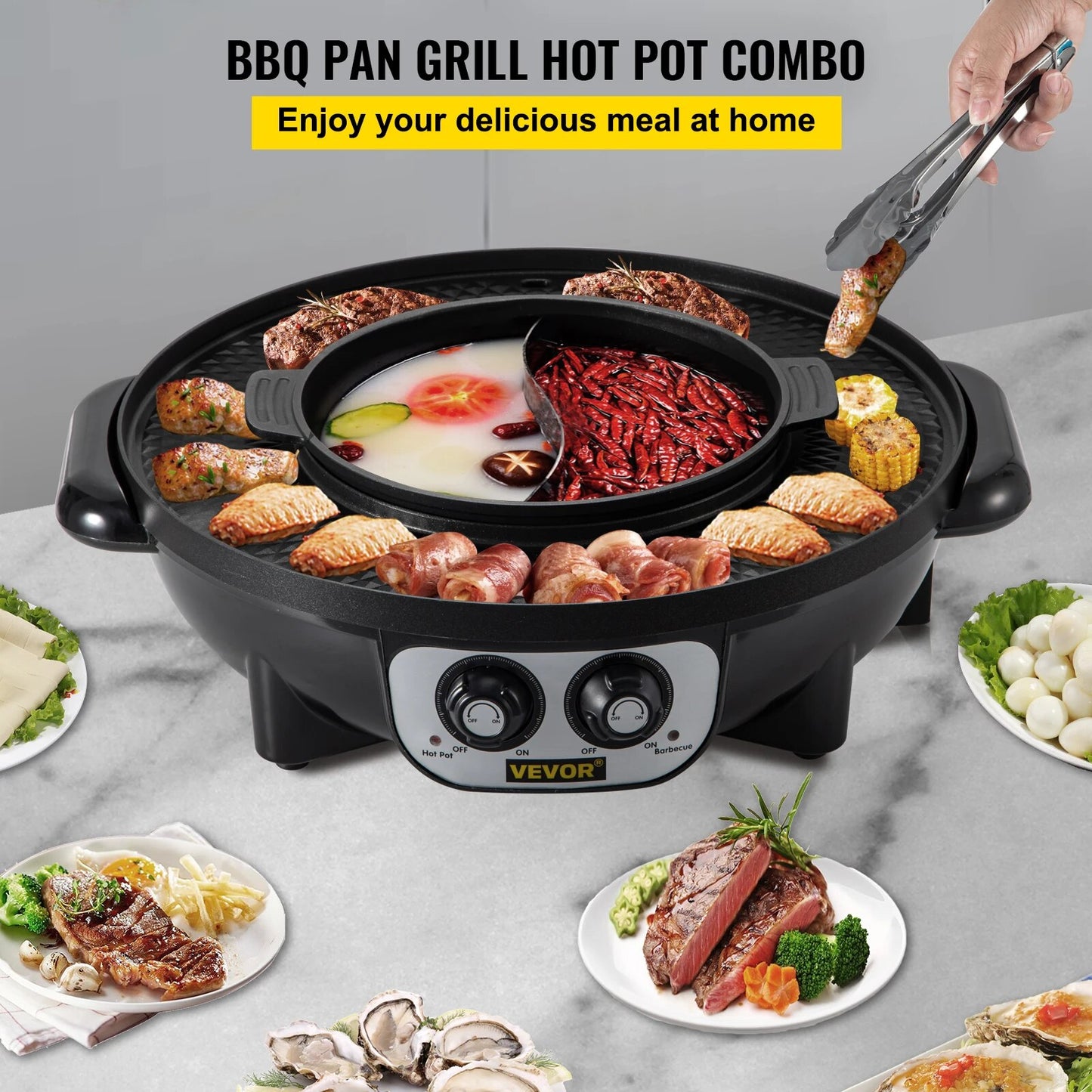 VEVOR 2 in 1 Electric Hot Pot BBQ Grill 2200W Multifunction Portable Home Non-S image 1