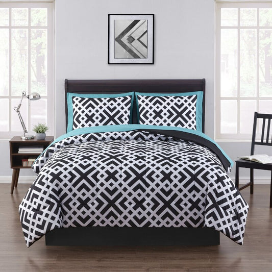 Mainstays Black Geometric 8 Piece Bed in a Bag Comforter Set With Sheets image 0