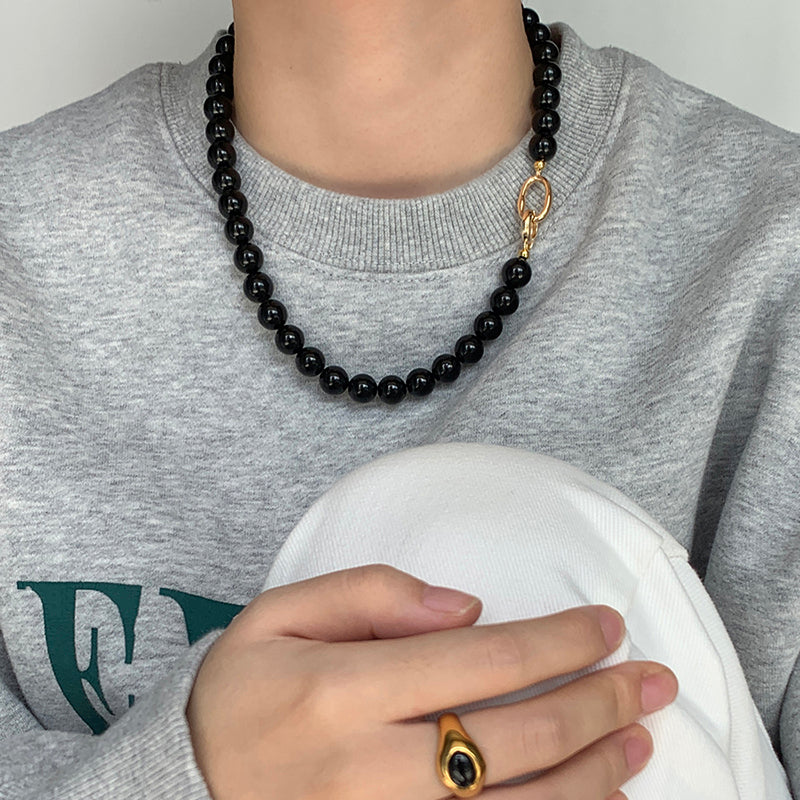 Double circle natural black agate necklace k gold necklaces for women Chain for image 1