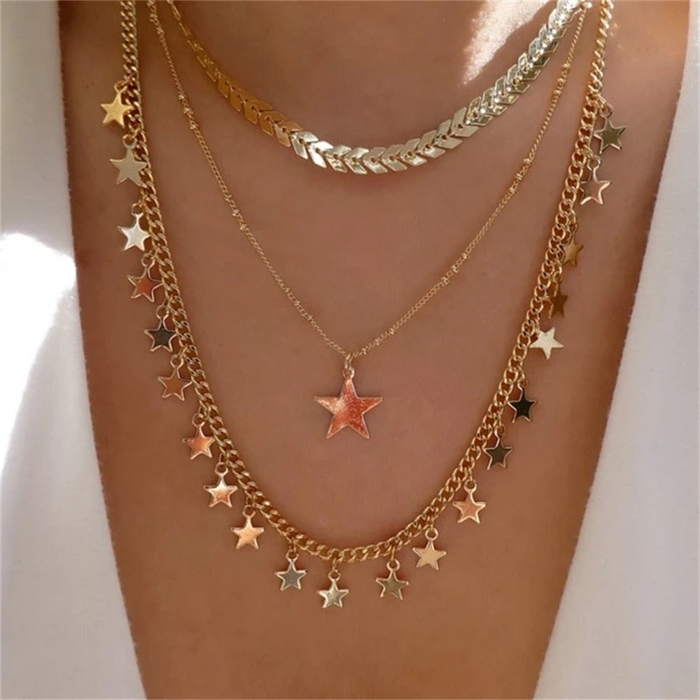 Bls-miracle Fashion Gold Color Heart-Shaped Necklace For Women Trendy Multi-Lay image 35