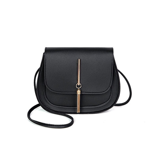 New Golden Tassel Double Layer Semi Circle Solid Color One Shoulder Saddle Bag image 0