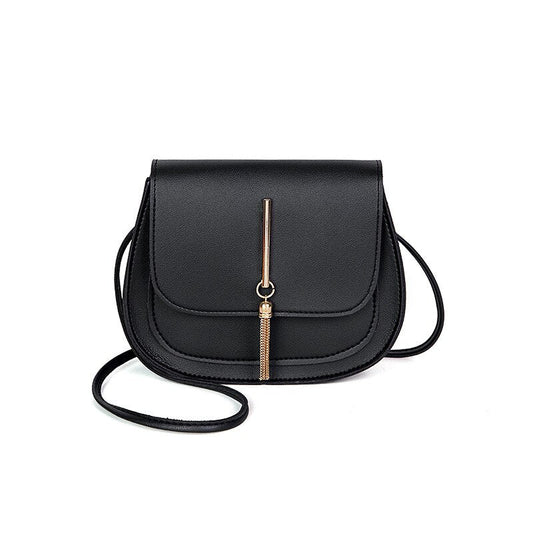 New Golden Tassel Double Layer Semi Circle Solid Color One Shoulder Saddle Bag image 0