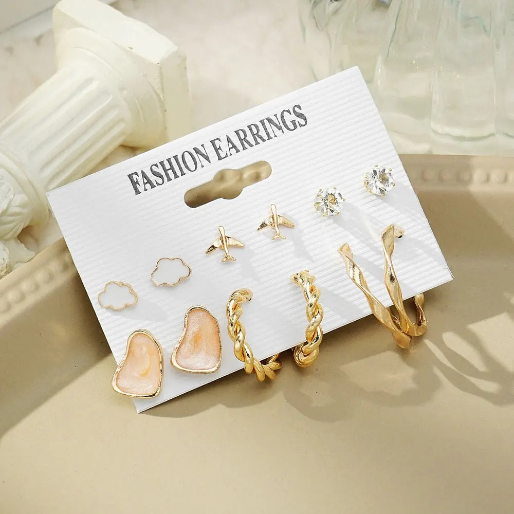IPARAM Fashion Exaggerated Gold Color Metal Pearl Earrings for Women Geometric  image 37