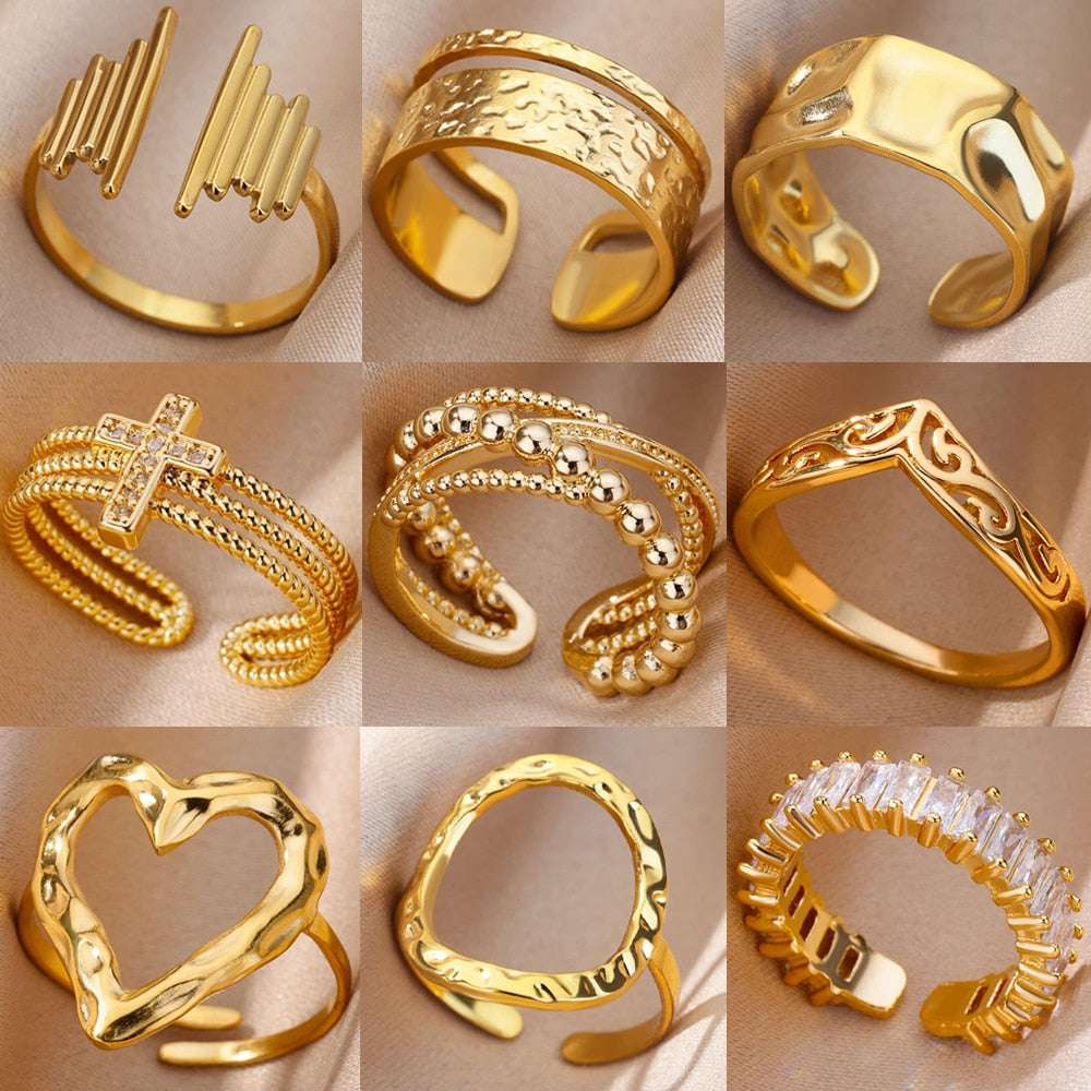 Stainless Steel Rings for Women Aesthetic Sunflower Gold Plated Wedding Couple  image 1