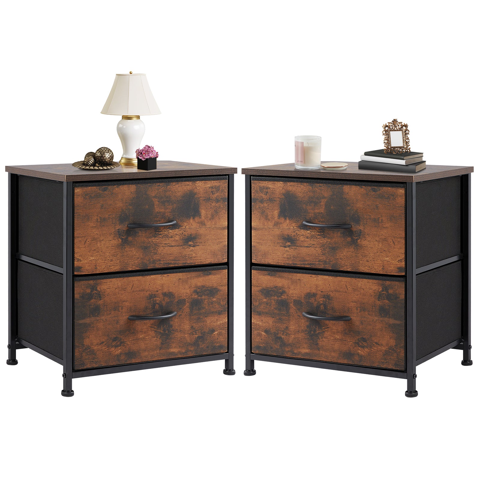 JHK Nightstand For Bedroom With 2 Fabric Drawers Bedside Sofa Table With Storag image 4