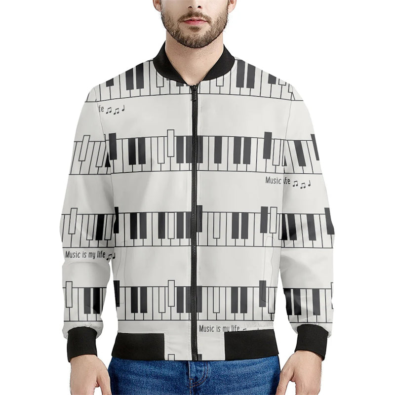 New Fashion Spring Autumn Mens Designs Clothing Stand Collar Piano Pattern Blac image 0