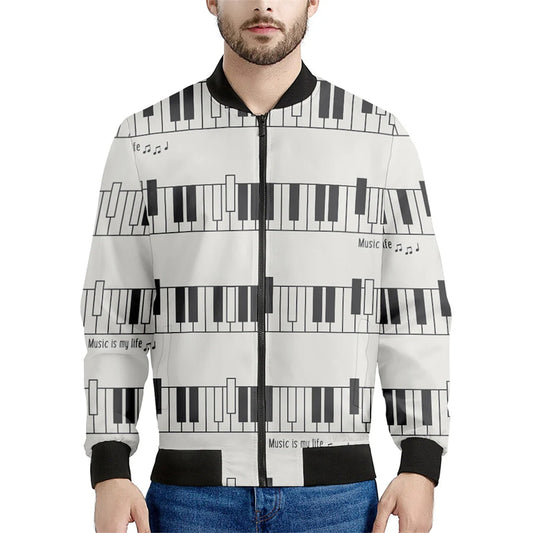 New Fashion Spring Autumn Mens Designs Clothing Stand Collar Piano Pattern Blac image 0