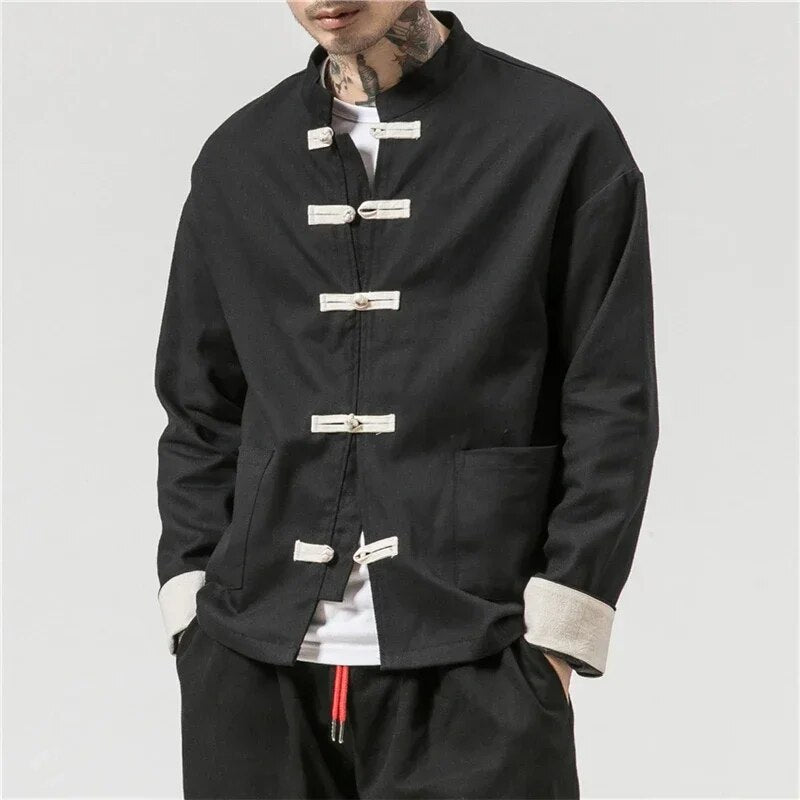 Chinese Traditional Retro Coat Man Autmn Long Sleeve Tang Suit Mandarin Collar image 0