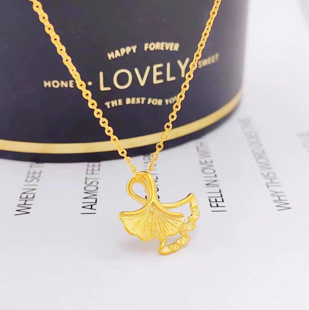 Fashion 14 K Gold Color Apricot Leaf Necklace for Women Bride Shining Pendant O image 3