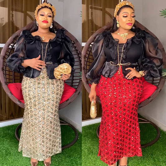 Dashiki Ankara Sequin African Party Dresses for Women 2023 Luxury Wedding Eveni image 0