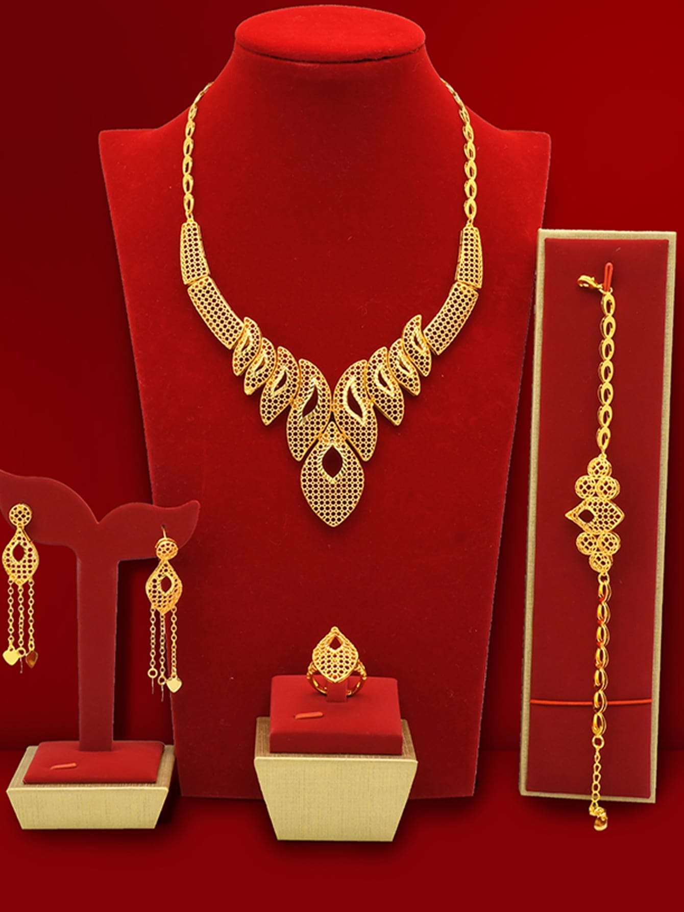 Dubai Big Copper Gold Color Jewelry Set For Women African Wedding Necklaces Eth image 0