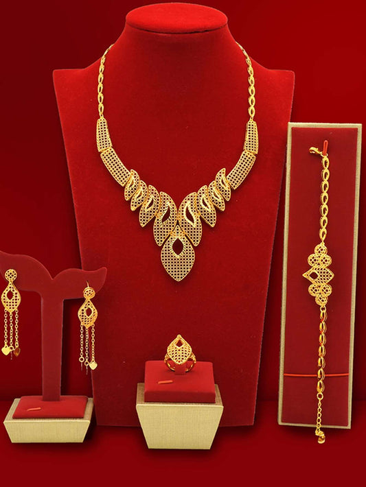 Dubai Big Copper Gold Color Jewelry Set For Women African Wedding Necklaces Eth image 0