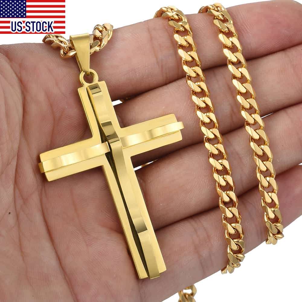 Gold Silver Color Cross Pendant Necklace For Men  Stainless Steel Pendant Neckl image 1