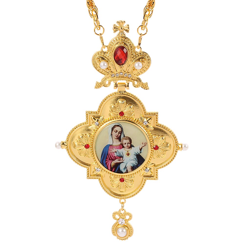 Gold Plated Pectoral Cross Christian Church Crown Necklace For Women Men image 1