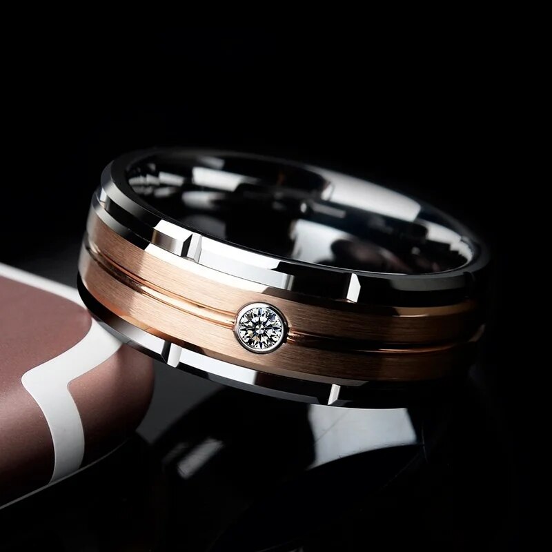 1pcs Luxury Women Ring Metal Hollow Carving Pattern Rose Gold Color Zircon Ston image 4