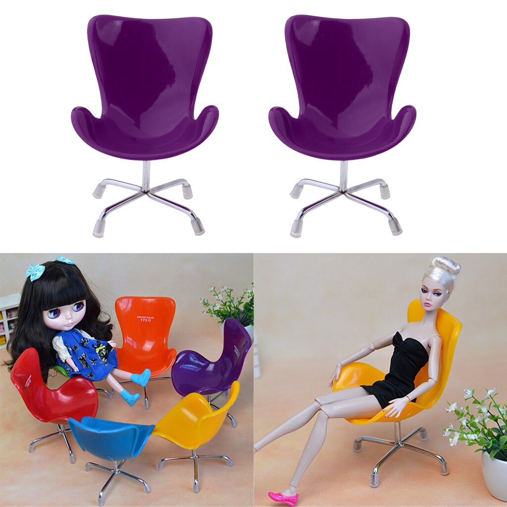 2 Pcs 1/6 Dolls House Miniature Furniture Swan Chair Office Chair for   for Doll image 1