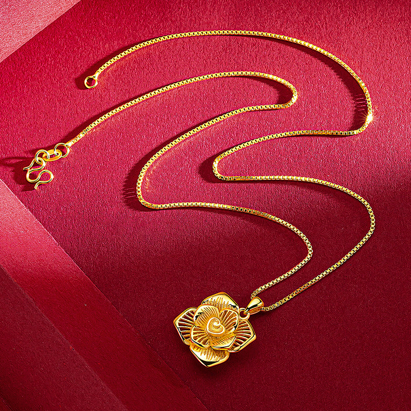 Romantic 18 K Gold Color Ins Rose Shape Pendant Necklace for Women Valentine's image 2