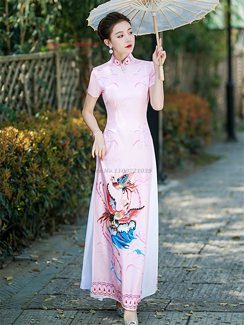 2024 vietnam aodai dress traditional chinese improved qipao national phoenix pr image 5