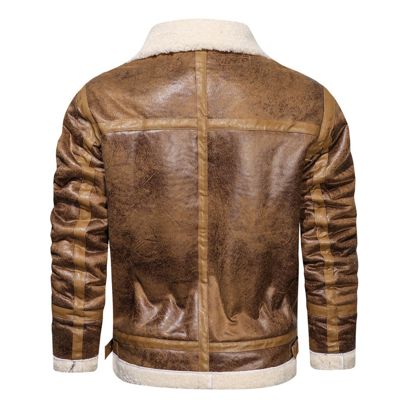 Winter Men's Leather Jacket Oversized Outerwear High Quality Retro Casual Coats image 5
