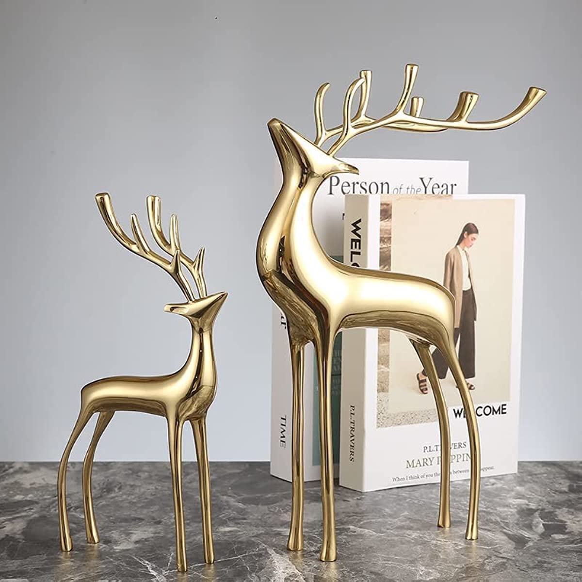 2 Pieces of Brass Reindeer Sculpture, Gold Animal Statue, Pure Copper Handicraf image 10