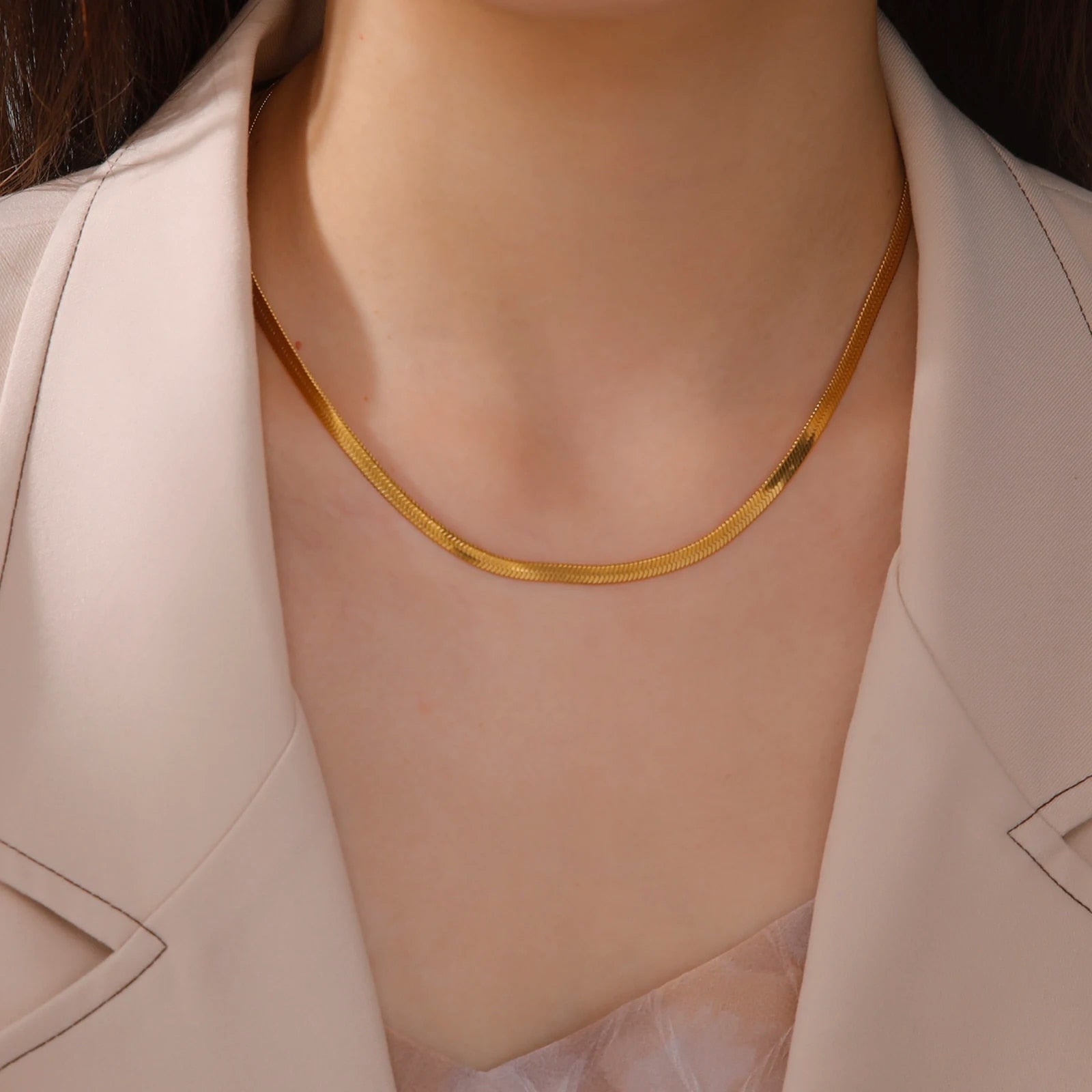 Skyrim Stainless Steel Snake Chain Necklace for Women Men Gold Color Herringbon image 2