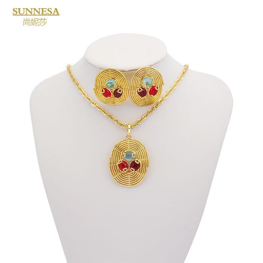 SUNNESA Classic Zircon Duabi Jewelry Sets for Women Copper Plated African Golde image 0