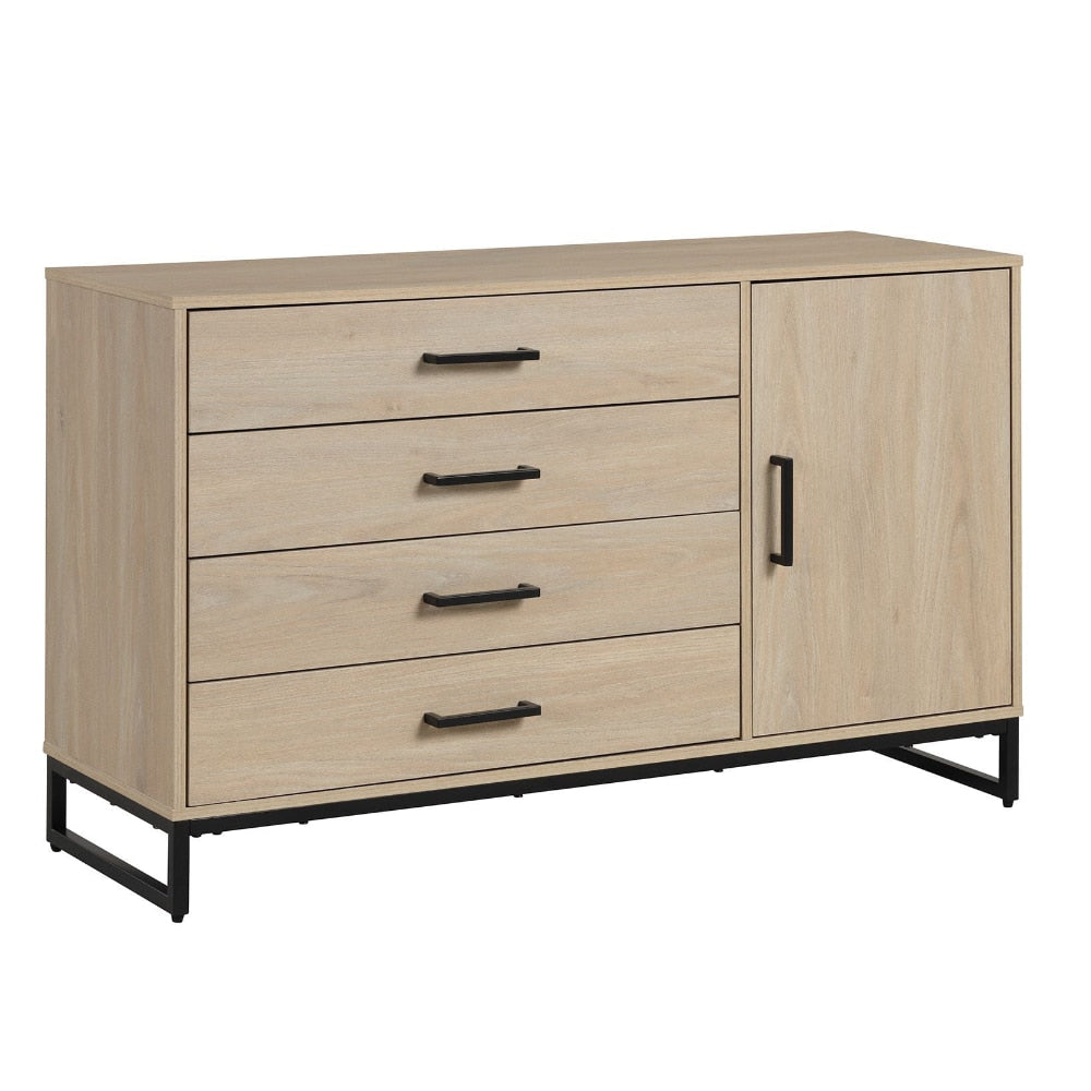 Mainstays Industrial 4 Drawer Dresser W/ Door Cabinet, Beige Oak image 2