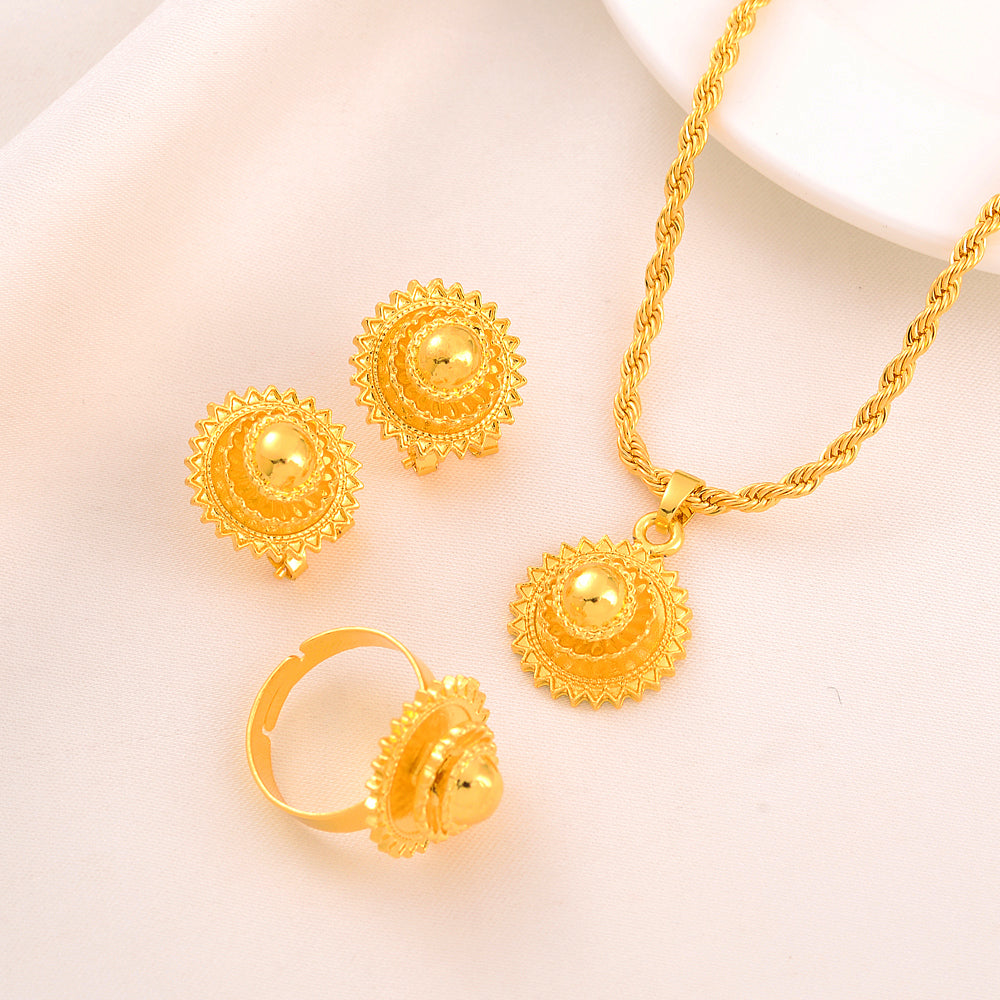 Fashion Gold Color Eritrea Set Ethiopian Polish Jewelry Necklace Ring Pendant N image 2