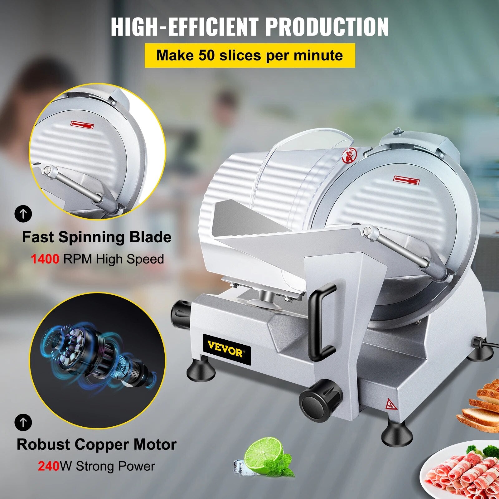 VEVOR 10 Inch Blade Electric Food Slicer Cutter Grinder Meat Slicer Machine for image 5